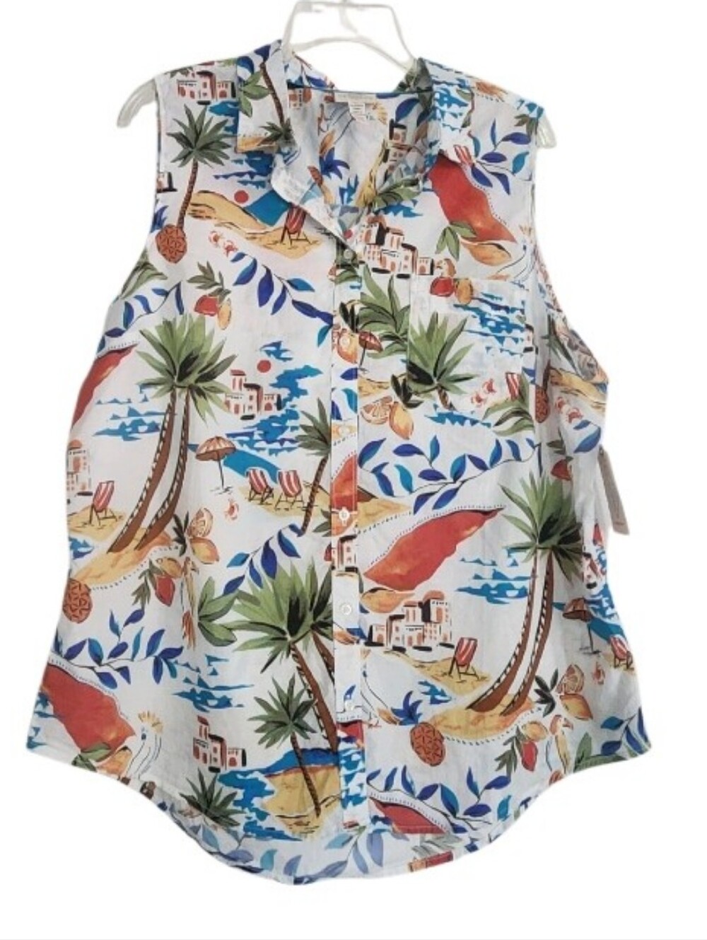 Tropical Print Button-Front Sleeveless Top - White/Multicolor Sz Xxl Nwt